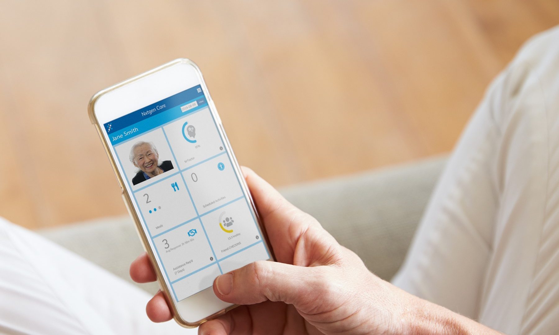 Nxtgen Care M-Factor smartphone screen shot, elder care services